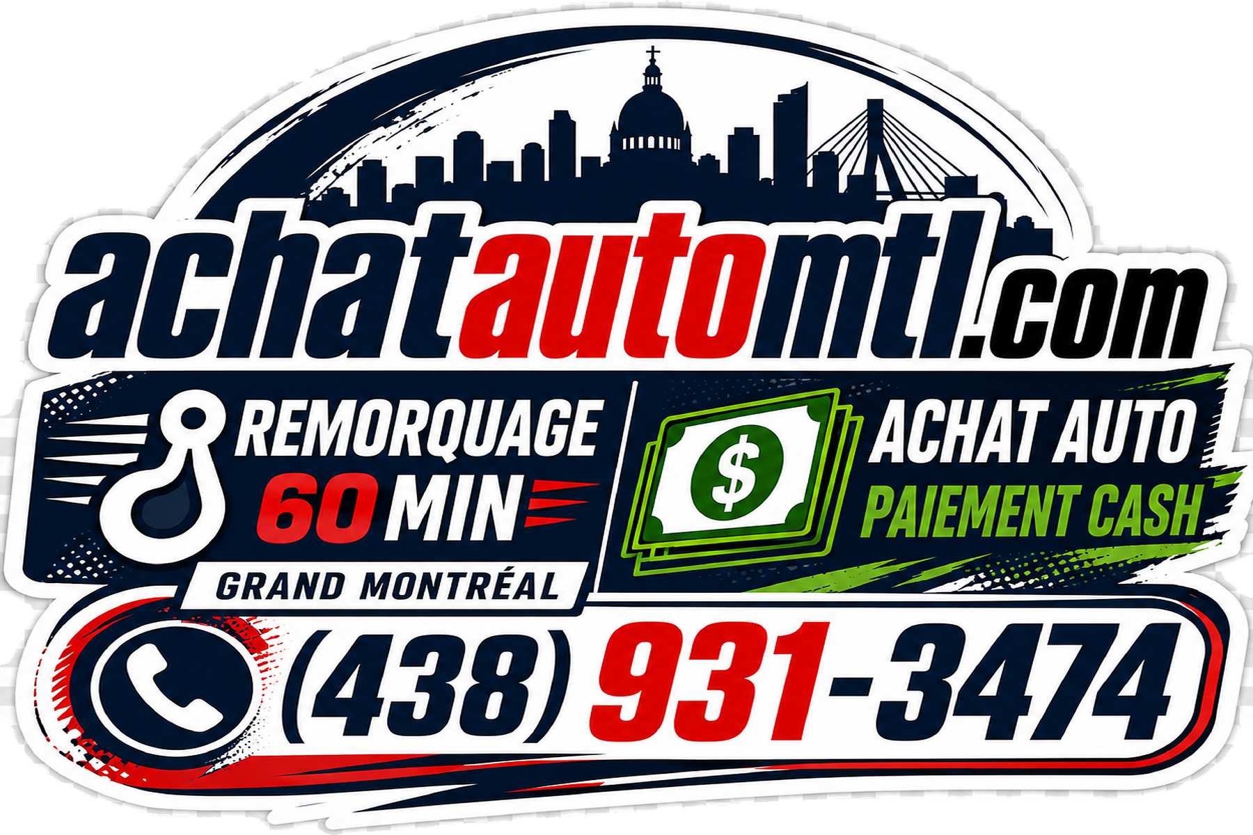 AchatAutoMTL.com — logo avec silhouette de Montréal